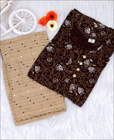 Cotton Brown Printed Kurti Set